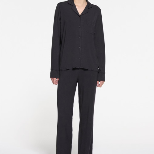 SKIMS SLEEP LONG SLEEVE BUTTON UP SET | ONYX
