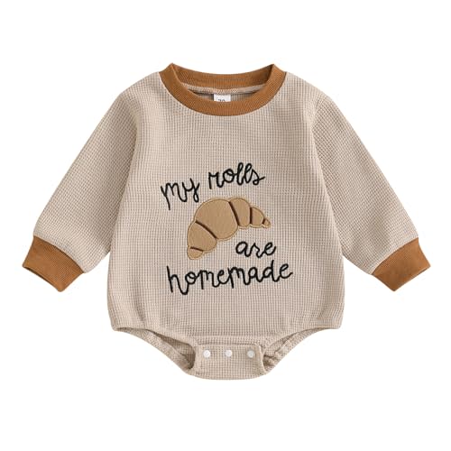 KMBANGI Newborn Baby Boy Girl Thanksgiving Outfits Long Sleeve Bubble Sweatshirt Romper Baby Waffle One Piece Fall Outfit