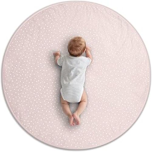 Byrd & Blume Round Baby Play Mat, Organic Cotton Soft Padded Nursery Floor Mat, Safe Hypoallergenic Baby Mat, Reversible, Foldable, Portable Infant Tummy Time Mat Fits Tents & Playpens (40"x40") Pink