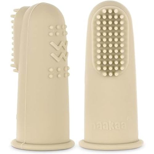 haakaa Baby First Toothbrush, Silicone Baby Finger Toothbrush Oral Care for Infants, Babies&Toddlers&Kids Tooth Care, Soft Food Grade Silicone, 0 Months+, 2 Pack, Cream