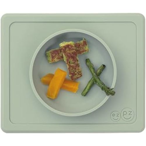 ezpz Mini Bowl for 12 Months+ (Lime) - 100% Silicone Suction Bowl with Built-in Placemat for Toddlers - Comes with a Reusable Travel Bag