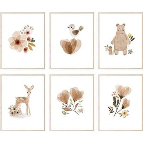 BigWig Prints Boho Baby Room Decor - Nursery Wall Decor, Nursery Wall Art, Baby Girl Room Decor, Boho Nursery Decor, Woodland Nursery Decor, Boho Botanical Nursery Decor - Unframed Set of 6 (8x10)