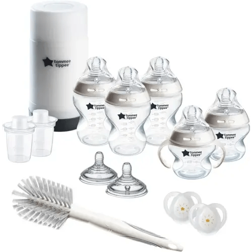 Tommee Tippee Natural Start Ready for Baby BPA Free Bottle 14 Piece Set, 2 x 5oz and 3 x 9oz Anti-Colic Bottles, Slow and Medium Flow Nipples, 0-6 Month Pacifiers, Clear