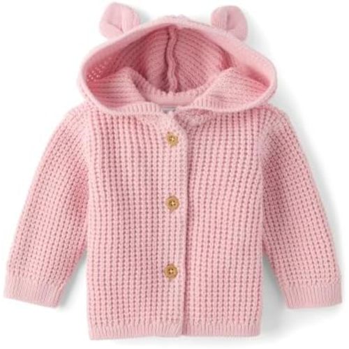 The Children's Place Baby Girls' and Newborn Long Sleeve Hooded Button Front Sweater