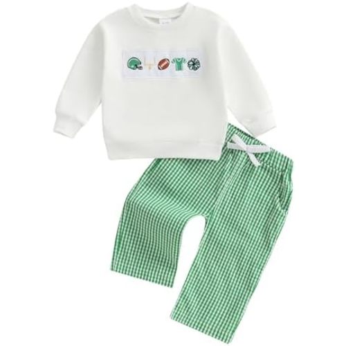 Football Baby Boy Clothes Toddler Football Outfit Long Sleeve Sweatshirt Plaid Pants Cute Fall Winter Outfits