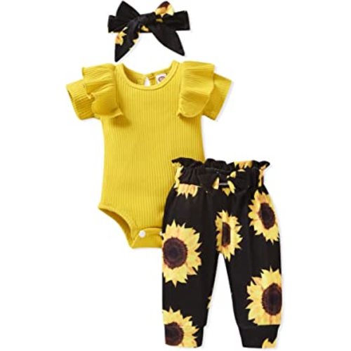 fioukiay Preemie Newborn Baby Girls Clothes Infant Little Kids Romper Bodysuit Pants Headband Clothing Set Summer Outfits
