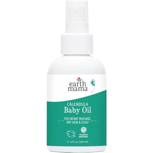 Earth Mama Calendula Baby Oil | Massage Oil for Newborn Skin Care, Dry Skin & Scalp Moisturizer, Fragrance Free, 4-Fluid Ounce