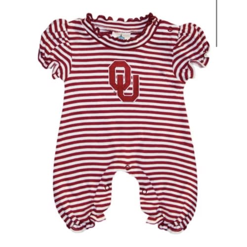 Oklahoma Sooners CRIMSON Baby Stripe Puff Sleeve Romper - 35010032