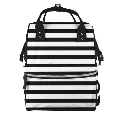 LYPZMET Black And White Stripe Diaper Bag Backpack For Baby Girls, Mom Waterproof Large Nappy Bags For Women