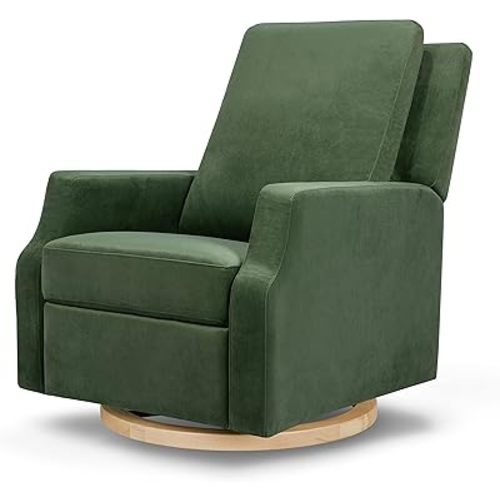 NAMESAKE Crewe Recliner and Swivel Glider in Forest Green Velvet with Light Wood Base, Greenguard Gold Certified