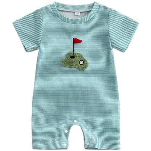 Baby Boy Golf Outfit Short Sleeve Polo Romper Golf Club Embroidery Lapel Button-up Striped Bodysuit Jumpsuit Clothes