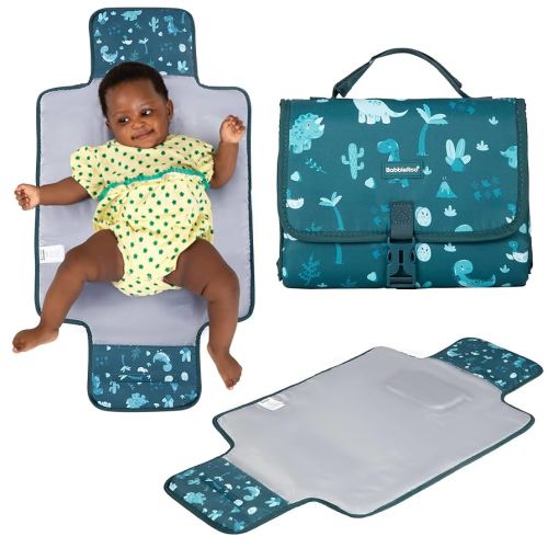 BabbleRoo Baby Changing Pad - Comfortable Portable Changing Pad, Compact, Fits in Any Diaper Bag - Lightweight and Soft with Cute Designs, Convenient Pockets, Extra Head Support – Dino
