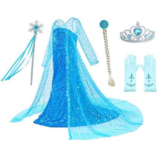 Luxury Princess Dress Costumes with Shining Long Cape Girls Birthday Party