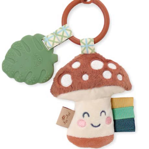 Itzy Ritzy Infant Toy & Teether - Itzy Pal Baby Teething Toy Includes Lovey, Crinkle Sound, Textured Ribbons & Silicone Teether Toy for Newborn (Mushroom)