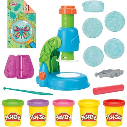 Play-Doh Light & Look Microscope for Kids 3 Years & Up, Electronic Preschool Toys for Girls & Boys, 9 Accessories & 5 Colors