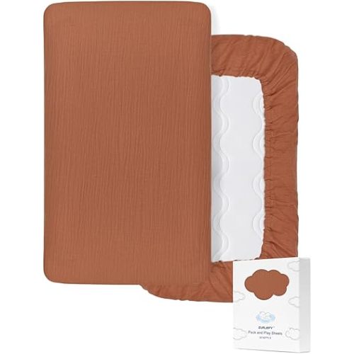 Rust Pack and Play Sheets, Muslin Cotton Small Pack n Play Mattress Pad Cover, 39"x27" Soft and Breathable Baby Sheets for Pack and Play (46P-04)