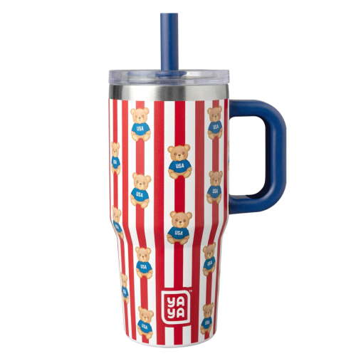 YAYA My First Travel Tumbler for Preschool & Kids 3+, Insulated Stainless Steel Tumbler with Reusable Silicone Straw & Spill-Proof Lid, Cup Holder Compatible, BPA-Free, 12oz, USA Bears