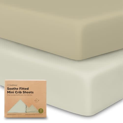 2-Pack Mini Crib Sheets Fitted - Pack N Play Sheets for Pack and Play Mattress, Organic Cotton, Soft & Breathable Jersey Playard Bedding, Neutral Mini Toddler Bed Cover for Boys, Girls (Lichen)