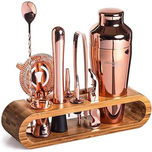 Mixology Bartender Kit: 10-Piece Bar Tool Set with Bamboo Stand | Perfect Home Bartending Kit and Martini Cocktail Shaker Set For a Perfect Drink Mixing Experience | Fun Housewarming Gift (Copper)