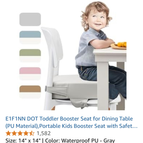 Toddler Booster Seat for Dining Table (PU Material),Portable Kids Booster Seat with Safety Buckles, High Cushion for Travel with Non-Slip Bottom