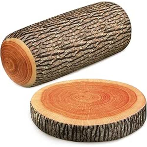 2 Pack Wood Trunk Pillow 3D Throw Tree Stump Pillow Wood Slice Chair Pillow for Home, Couch, Sofa, Bedroom, Living Room Decor