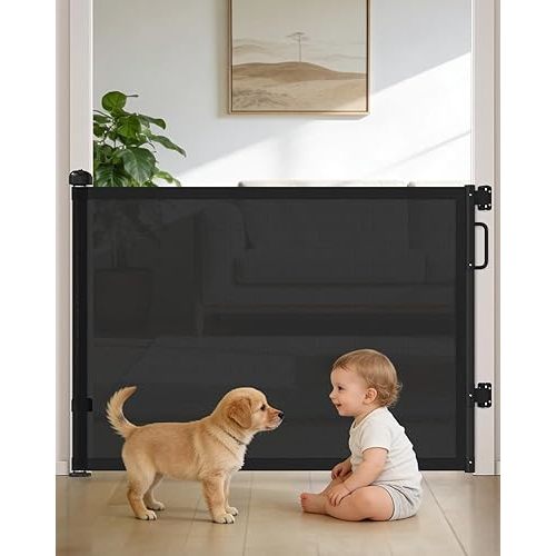 Retractable Baby Gates for Doorways, 58" Extra Wide Mesh Child Dog Gate for Stairs, 34" Tall Toddler Pet Gate Indoor and Outdoor, Easy Install, Essential for Home Safety, Black