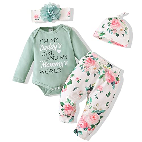 Renotemy Newborn Baby Girl Clothes Outfits Infant Romper Ruffle Floral Pants Cute Toddler Baby Girl Clothes Set