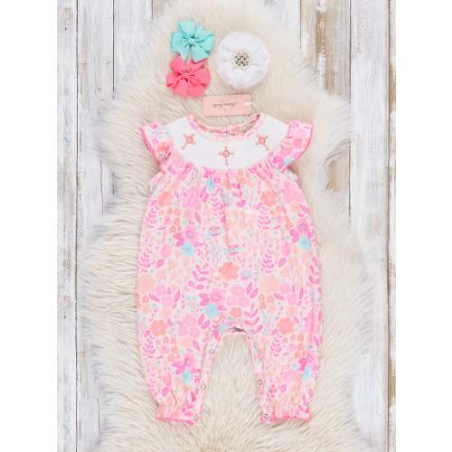 Easter Watercolor Floral Smocked Romper - Restocked!