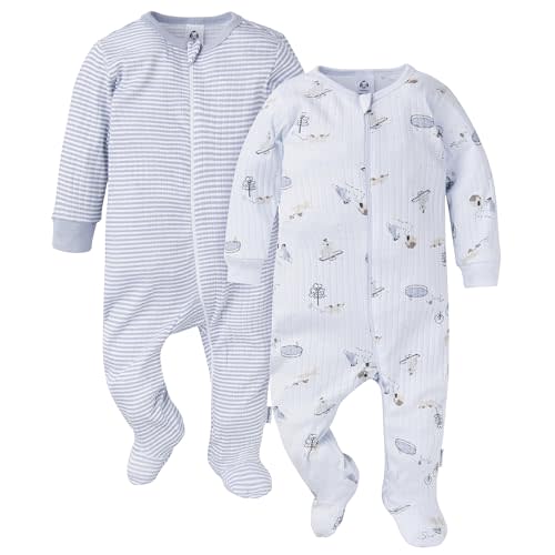 Gerber Girls' Baby Unisex 2-Pack 2-Way Zip Textured Sleep 'N Play