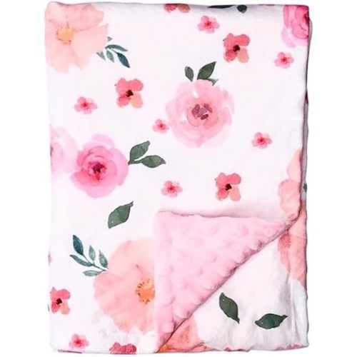 Baby Minky Blanket - Double Layer Soft Plush, Toddler to Newborn, Pink Floral, 30 X 40 inches