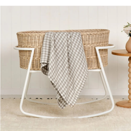 French Flax Linen Swaddle in Beige Gingham – I Love Linen
