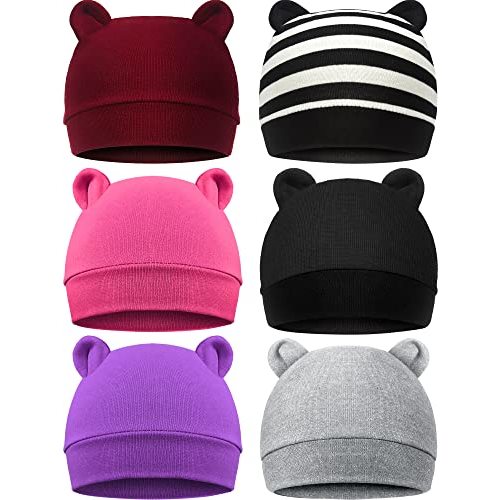 Geyoga 6 Pieces Newborn Baby Hat Bear Ears Infant Caps Baby Boy Girl Toddler Hats Infant Beanie Caps for 0-3 Months