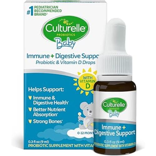 Culturelle Baby Immune & Digestive Support Probiotic + Vitamin D Drops, Helps Support Immune Health in Babies, Infants & Newborns 0-12 Months, 30 Day Supply, Gluten Free & Non-GMO, 9ml