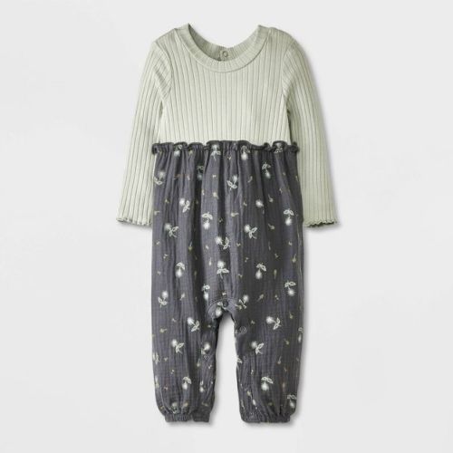 Grayson Mini Baby Girls' Ditsy Floral Long Leg Romper - Green Newborn
