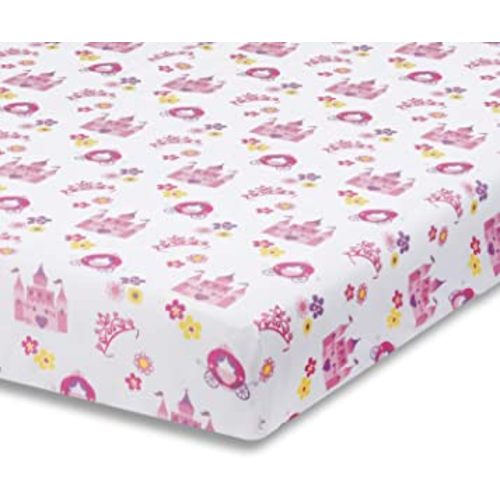 Baby Girl Fitted Crib Sheet Princess Storyland, 100% Soft Breathable Microfiber Baby Sheet, Fits Standard Size Crib Mattress 28in x 52in, Nursery Sheet
