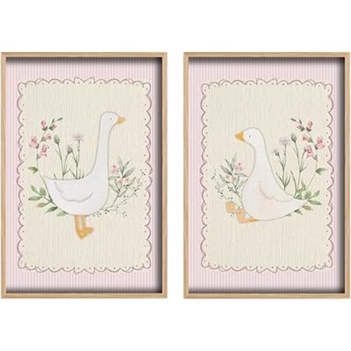 Vintage Nursery Wall Art Girls Room Pictures Pink Wall Art Silly Goose Pink Coquette Set of 2 Unframed 16x24inch Nursery Baby Painting Prints for Living Room Bedroom Office