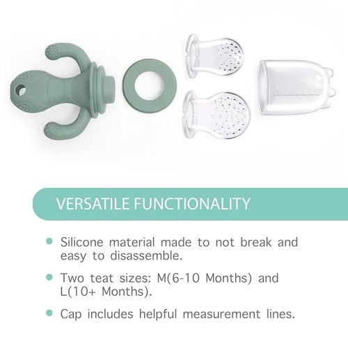 Little Twig Baby Fruit Feeder Pacifier Teether | Food Freezer Tray with Lid BPA Free Silicone Freezable Feeding Set for Breast Milk Ice Cubes, Food, Vegetable Purees - Sage