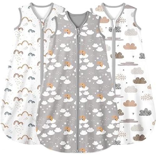 Yoofoss Baby Sleep Sack 6-12 Months Wearable Blanket for Babies 100% Cotton 2-Way Zipper TOG 0.5 Toddler Sleeping Sack 3 Pack, Comfy Lightweight Sleep Sacks
