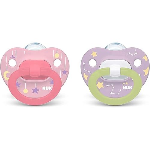 NUK Glow-in-The-Dark Orthodontic Pacifiers, Zebra, 0-6 Month (Pack of 2)