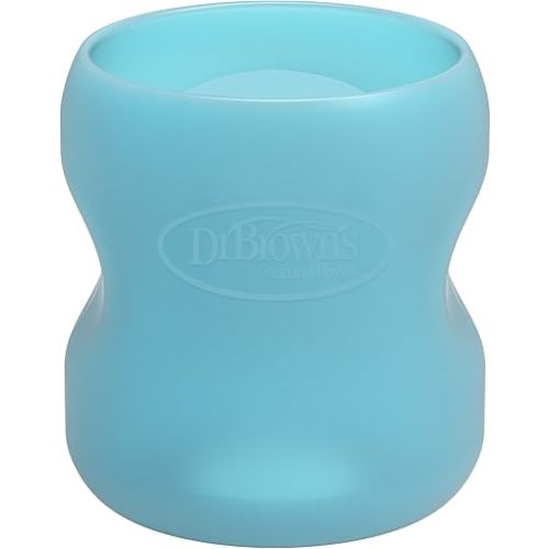 Dr. Brown's Natural Flow Options+ Glass Baby Bottle Sleeves,100% Silicone,5 oz,Wide-Neck,Blue