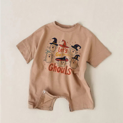 LET&#x27;S GO GHOULS Baby Ghosts Khaki Romper