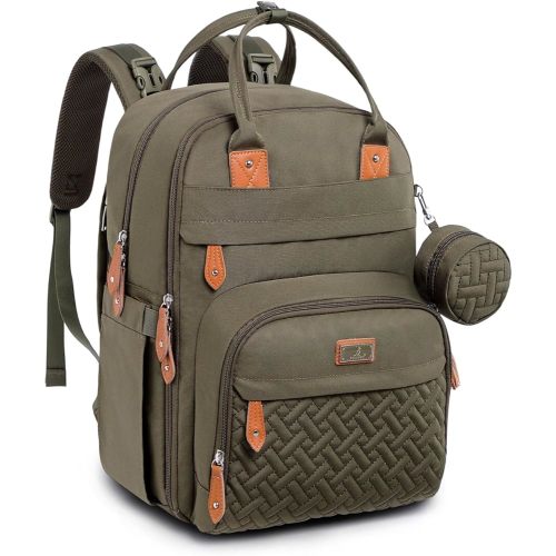 BabbleRoo Diaper Bag Backpack - Baby Essentials Travel Tote - Multi Function Water Resistant Diaper Bag, Travel Essentials Baby Bag with Changing Pad, Stroller Straps & Pacifier Case - Army Green