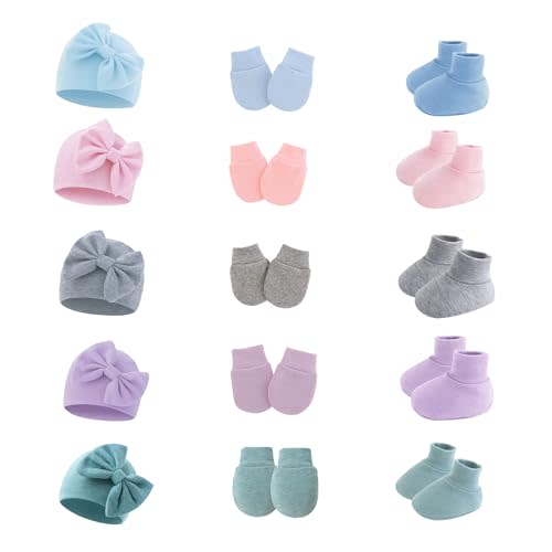 imflyker Newborn Baby Hat Mittens and Socks Soft Beanie Mitten Ankle Sock for Newborn Boys Girls Infant