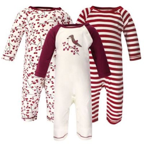 Touched By Nature Baby Girl Organic Cotton Coveralls 3pk, Berry Branch, 3-6 Months
