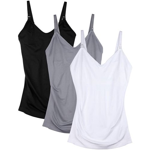 DAISITY Womens Nursing Tank Tops Cami for Breastfeeding Maternity Postpartum Tops Adjustable Straps Black/Grey/White
