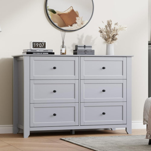6 Drawer Dresser for Bedroom Large Dresser with Deep Drawers and Metal Knobs Modern Wooden Chests of Drawers for Entryway Hallway | Wayfair