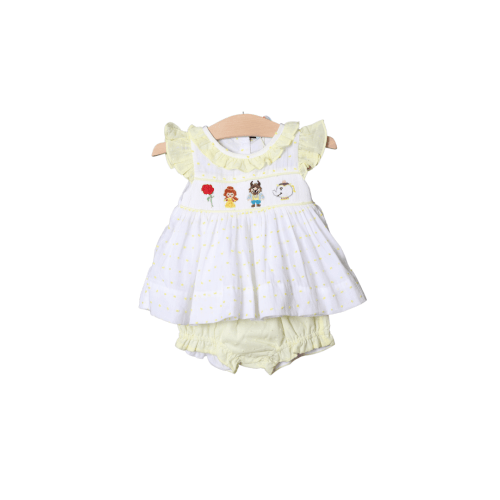 Smocked Beauty and Friends Swiss Dot Bloomer Set