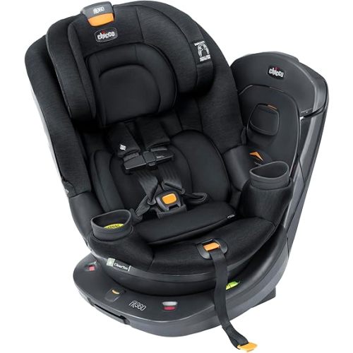 Chicco Fit360 ClearTex Rotating Convertible Car Seat with 360 Degree Rotation for Rear-Facing and Forward-Facing Usage, LeverLock Self-Tensioning Lock System | Black/Black