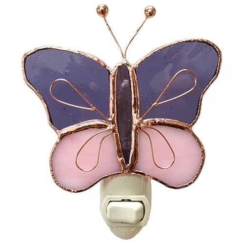 Gift Essentials Purple & Pink Butterfly Plug in Night Light, Stained Glass Nightlight with On/Off Switch, Comes with One 4 Watt Replaceable Incandescent Night Light Bulb