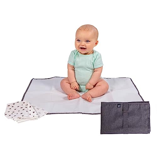 Healthy Habits by J.L. Childress Baby Changing Pad Bundle - Portable Padded Diaper Changing Pad with Pocket Plus 3 Disposable Changing Pads - Travel Changing Pads, Waterproof, Extra-Large - Grey